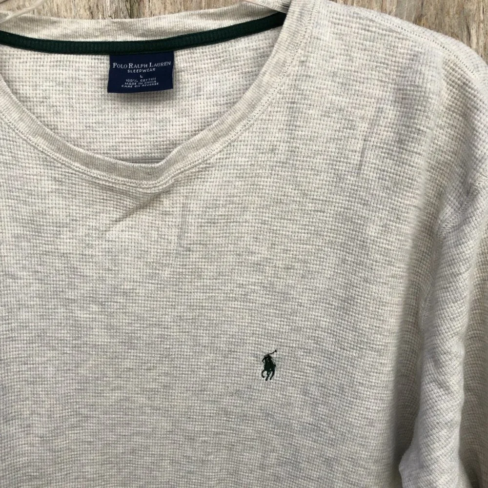 Polo Ralph Lauren Waffle Knit Light Gray Long Sleeve Crew Shirt Large - Picture 2 of 3